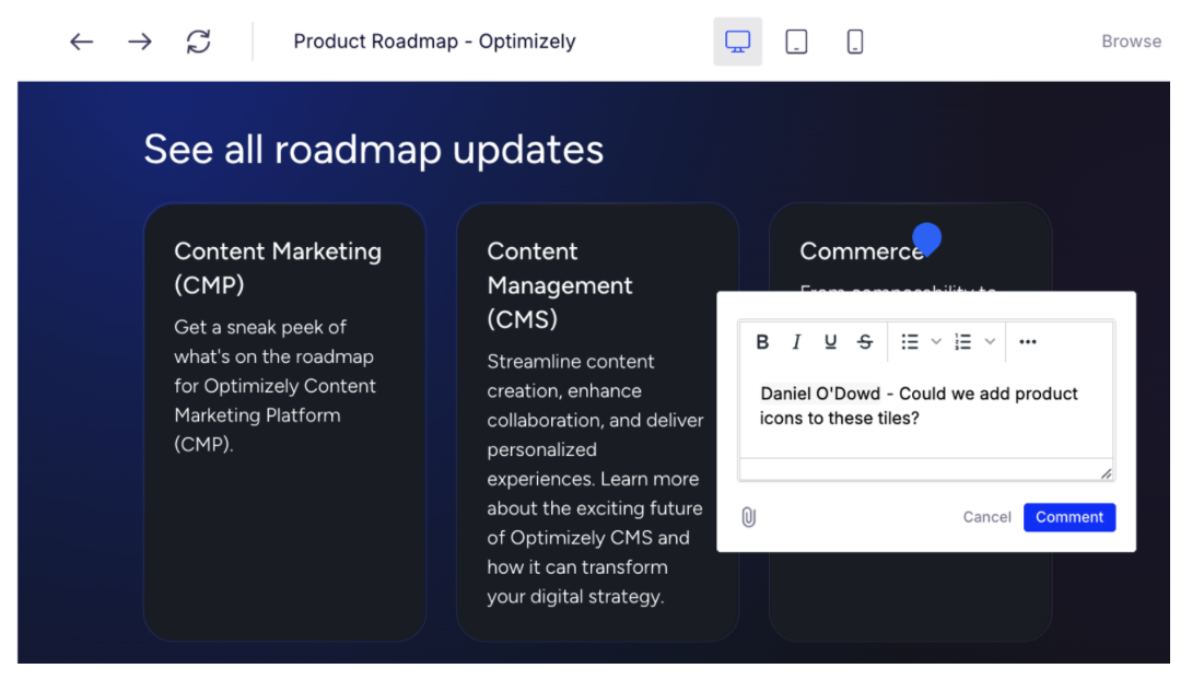 Collaboration's inline commenting feature