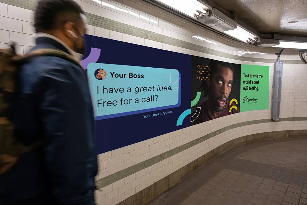 Optimizely platform posters on a subway wall